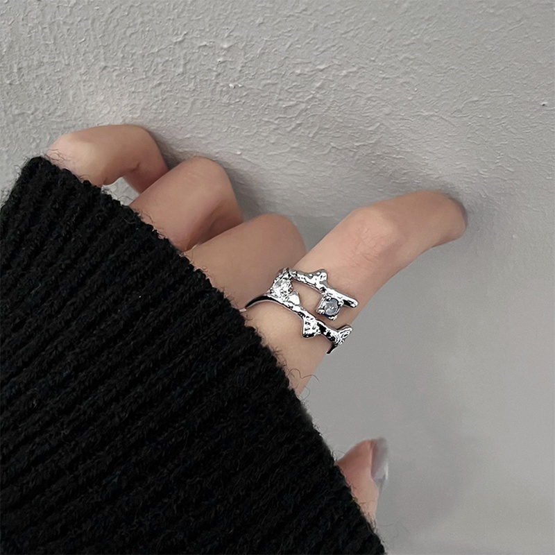 3pcs / Set Cincin Silver Model Terbuka Desain Ranting Hias Kristal Untuk Wanita