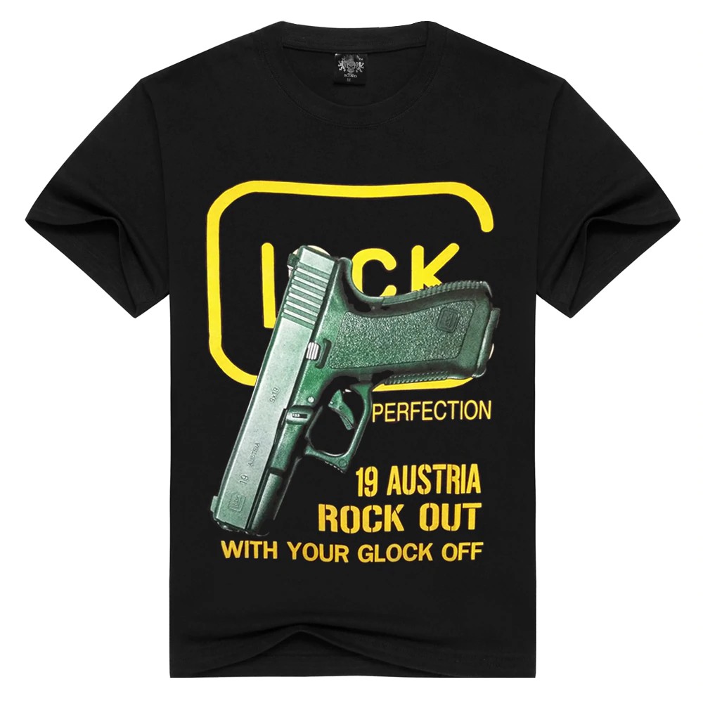 Terlaris 2018 Pria 3D Glock 19 Austria Rock dengan Anda Glock Off Gun Dicetak T Shirt Longgar