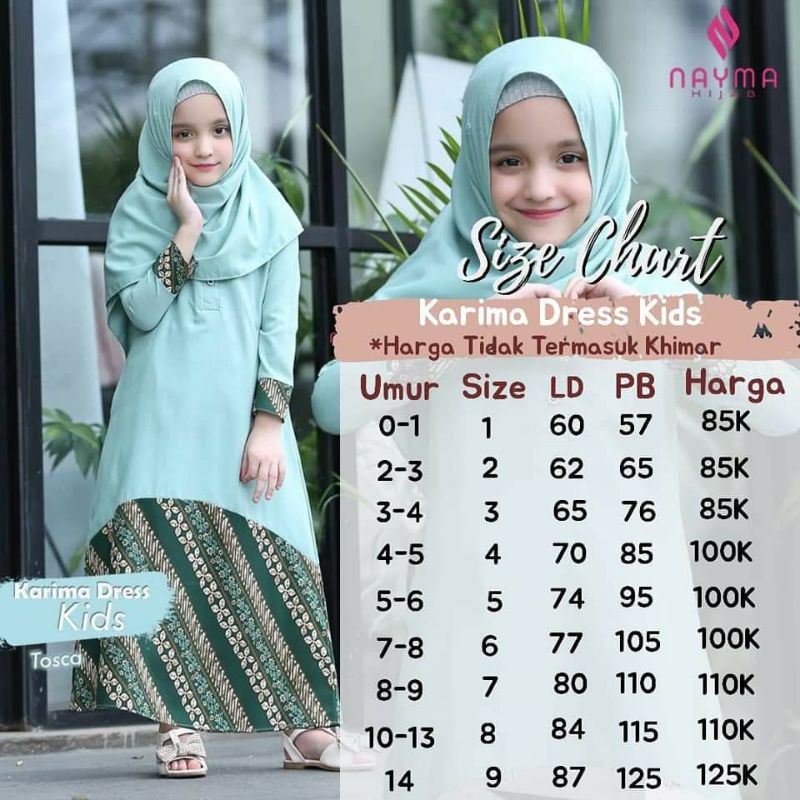 Karima Dress Kids NAYMA HIJAB / Gamis Pakaian Muslimah Anak Polos Kombinasi Batik