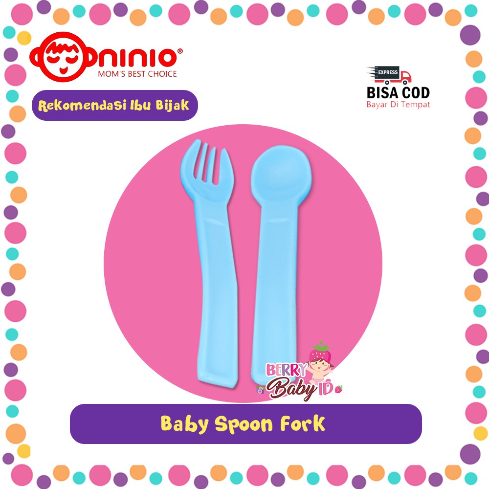 Ninio 2in1 Baby Spoon Fork Set Sendok &amp; Garpu Perlengkapan Makan Bayi Berry Mart