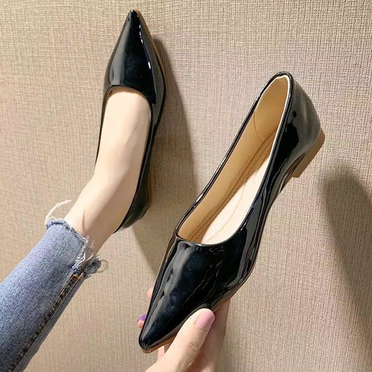 Flatshoes Wanita Shakira Sepatu Flat Shoes Glossy Polos Spatu Pansus Cewek