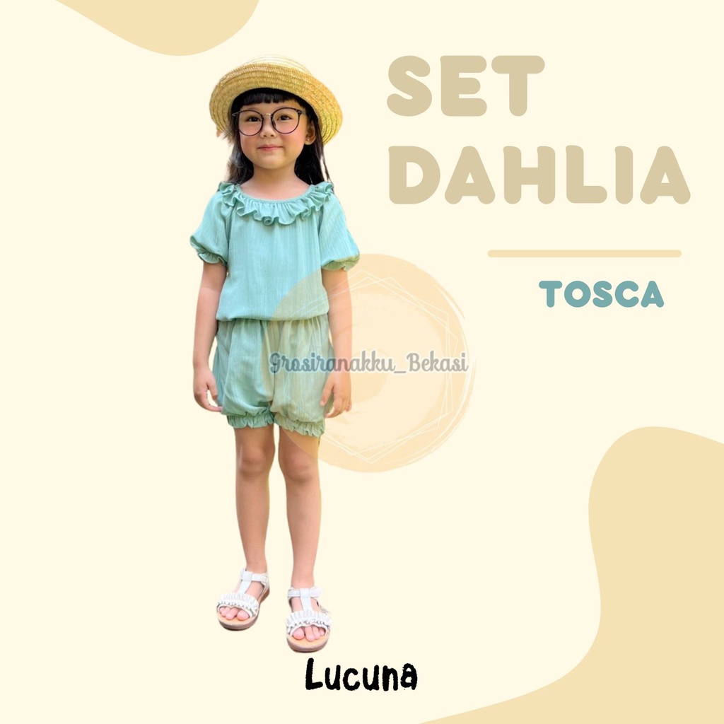 Setelan Anak Rayon Dahlia Lucuna Warna Tosca Size 1-5 Tahun