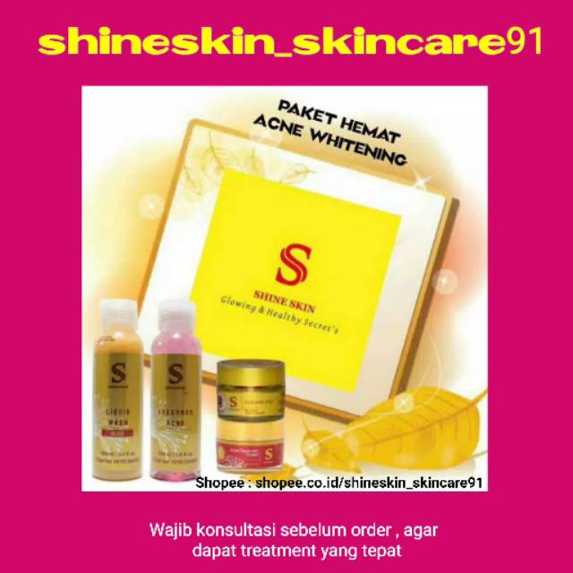 SHINESKIN ORIGINAL PAKET ACNE MERADANG ISI 4 , PAKET JERAWAT BRUNTUS