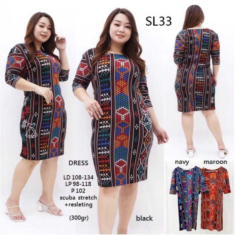 ARSL33- DRESS BATIK JUMBO DRESS BATIK KATUN STRETCH MERAH DRESS IMLEK DRESS NATAL