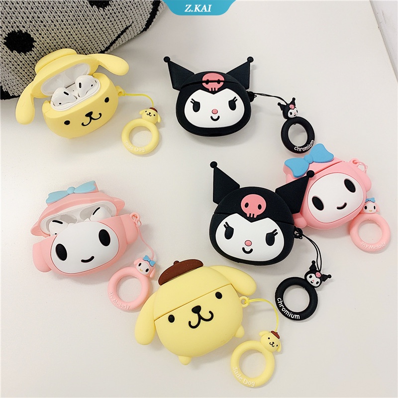 Casing Silikon Motif Kartun Sanrio Kuromi Pom Purin Untuk Simpan Earphone Wireless Bluetooth Apple AirPods 1 / 2 / 3 pro