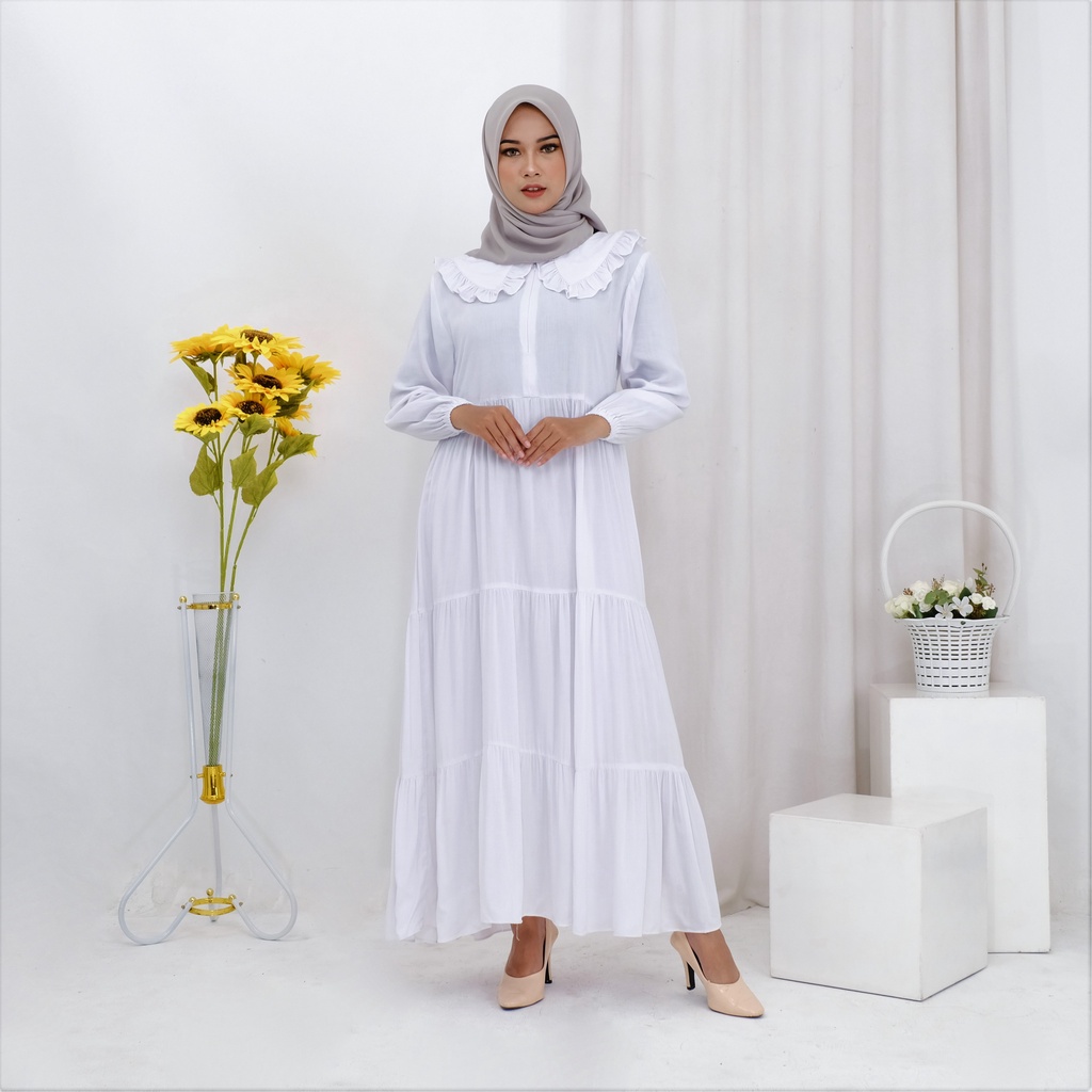 Gamis Putih hitz Terbaru 2022 Gamis Putih Wanita Elegan Gamis Terbaru 2022 Modern Lebaran Baju Gamis