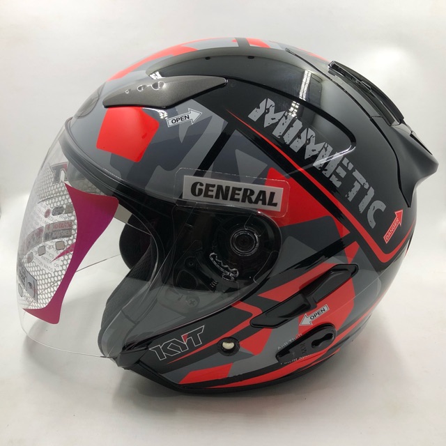 Helm KYT Galaxy Slide Motif 4 Black Red Fluo Hitam Merah Stabilo Double Visor Half Face