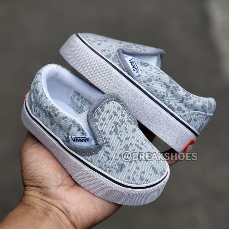 Sepatu anak vans slip on water brush /bercak abu laki dan perempuan