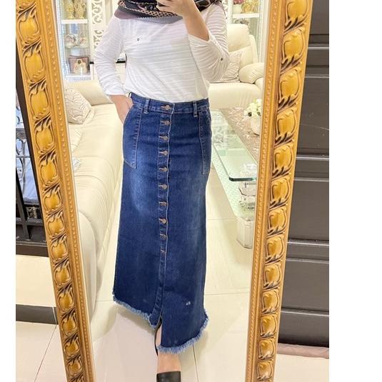 Terbaru.. Rok Jeans Panjang Aplikasi Kancing / Rok jeans Gisca / Rok Jeans Panjang wanita