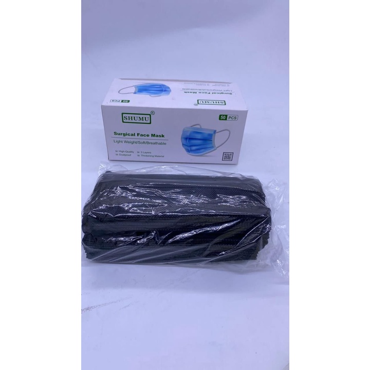 Masker 3ply HITAM . BLACK Earloop 3 ply disposable face mask - Hitam