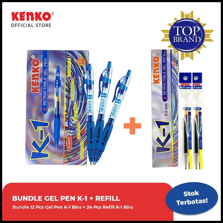 

Caramel | Paket Bundle 1 Lusin Gel Pen K-1 Biru + 2 Lusin Refill K-1 Biru Kenko