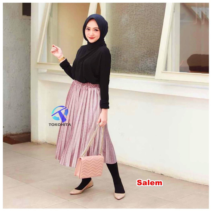 ROK PLISKET BLUDRU VELVET PENDEK 7/8 PREMIUM - UNGU
