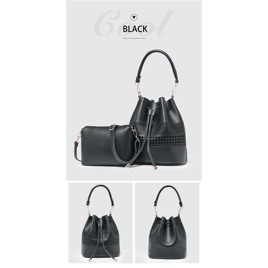 Tas wanita serut & travel & 2 macam tali Tas selempang & shoulder bag import warna hitam BLACK