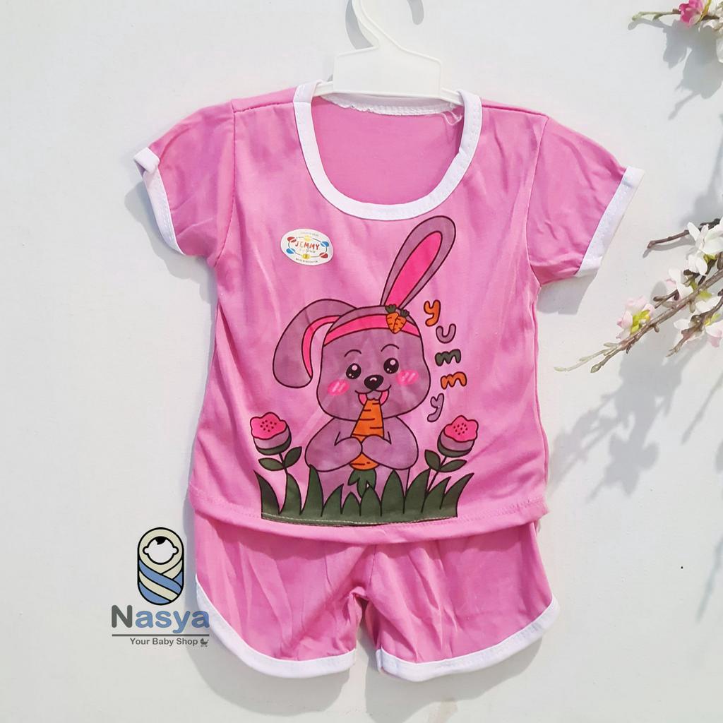 [J-014]  Setelan baju Bayi Perempuan Lucu - motif lucu (3-6 bulan)