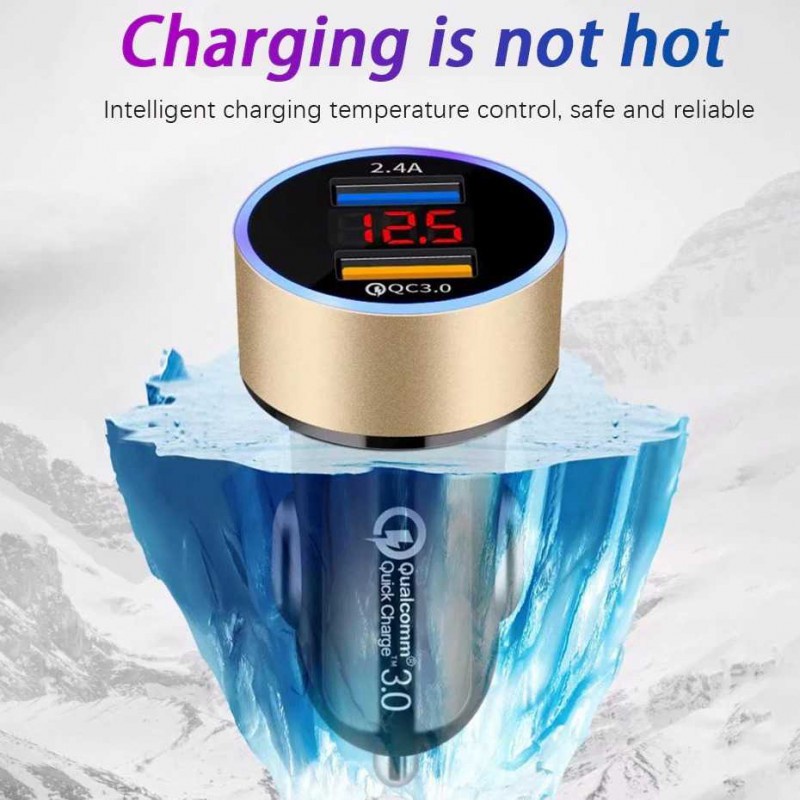 Charger USB Mobil Fast Charging Dual Port QC3.0 2.4A LCD Display