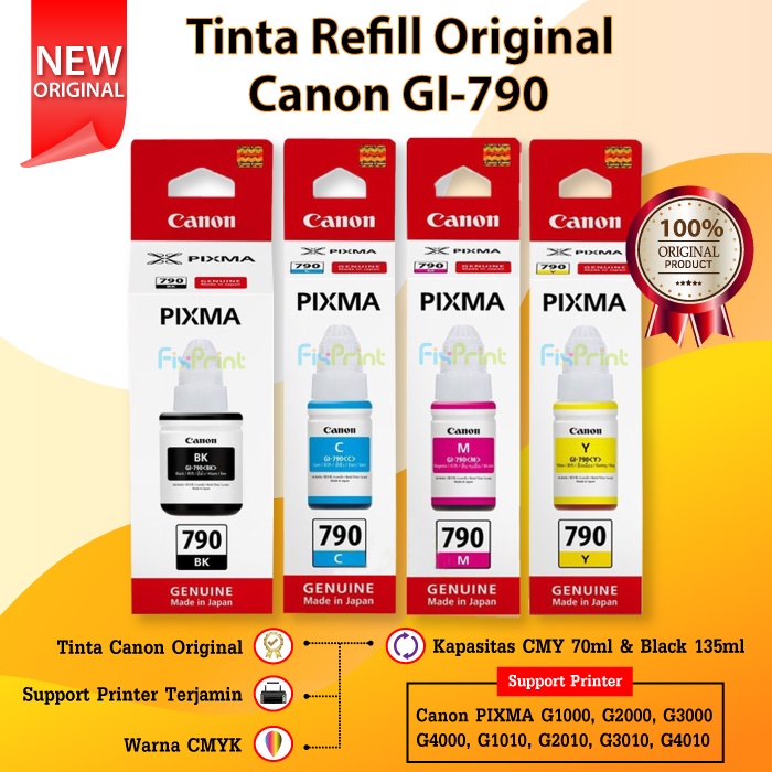 Tinta Original GI-790 Printer G1000 G2000 G3000 G4000 G1010 G2010 G3010 G4010