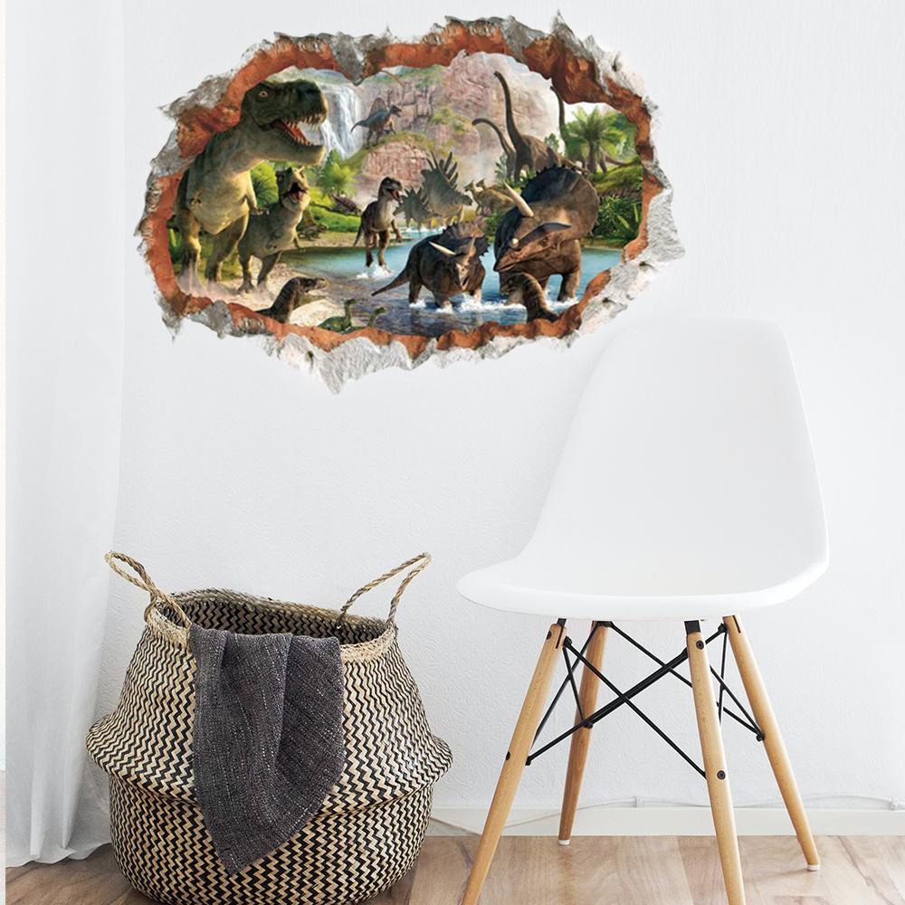 Solighter Dinding Decals Dinosaurus Hutan Removable Smashed Wall Arts Dinosaurus Dinding Mural