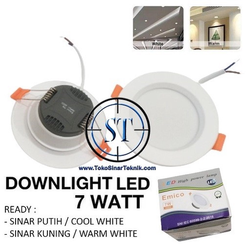 Lampu Downlight LED 7W Sorot Down Light 7Watt Plafon Rumah Hotel Tanpa Driver Langsung Colok Listrik AC 220v Putih / Warm White