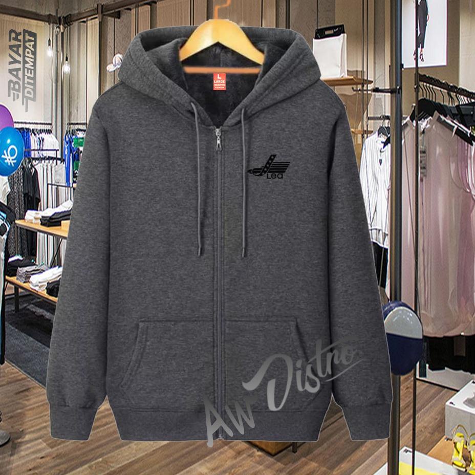 Jaket Distro Lea Logo Black Premium Quality Sweater Tulisan Jaket Kata-Kata Hoodie Sablon {PPR.21Jl22e}