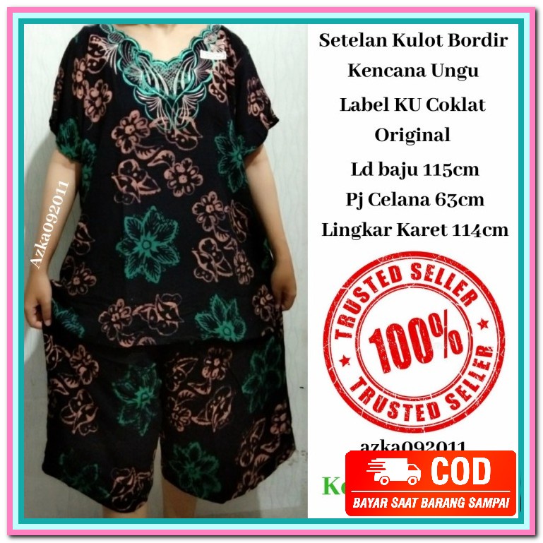 Homedress Hz Ameera Orizeeya Bahan Katun Motif Baju Tidur Wanita  XF833 Setelan Kulot Bordir Teran