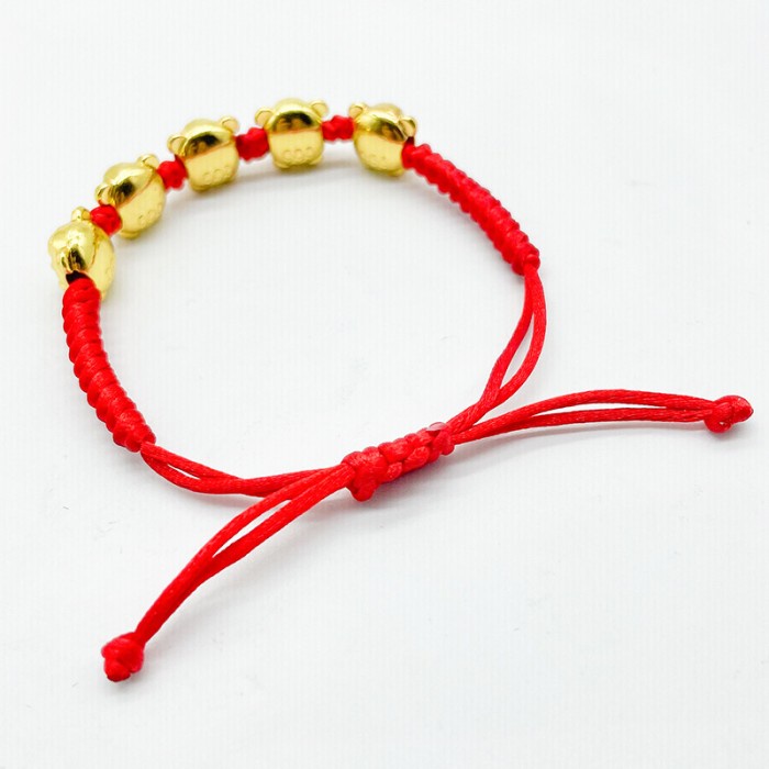 Gelang Tali Merah Liontin Emas Macan Gold Bracelet Kado Imlek Tiger Harga Grosir Termurah