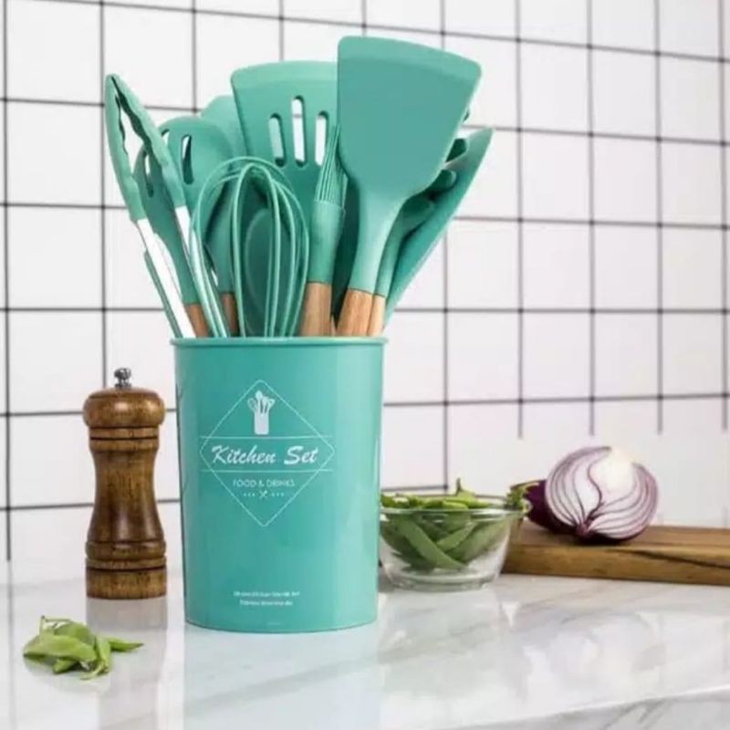 Silicone Utensil set 12 pcs (11 pcs sutil + 1 basket) / Spatula Silikon set anti lengket