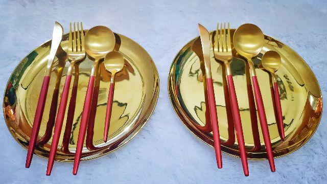 European Gold Dinnerware Sendok Garpu Mewah Untuk Props Foto