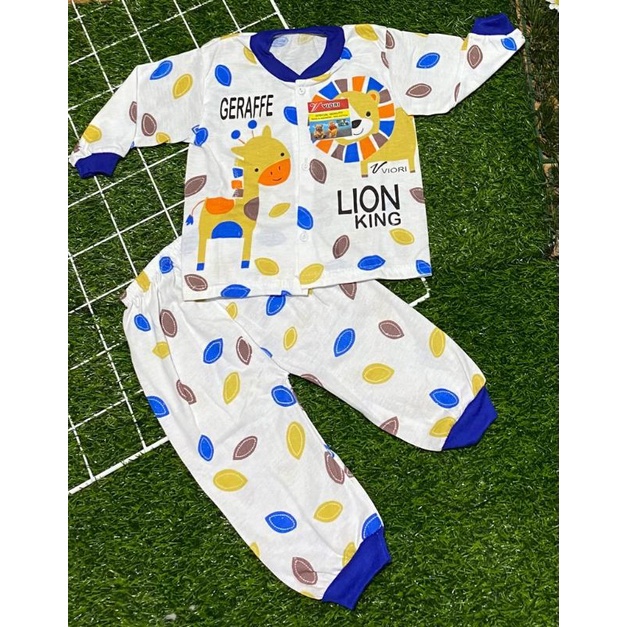 baju anak lucu murah motif giraffe and lion setelan panjang 3-18bulan (rib random/bisa req)