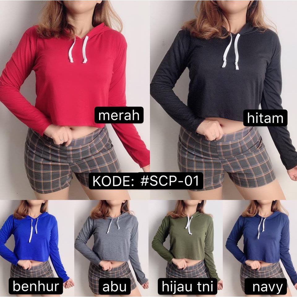 Gomer Clothing | #SCP-01 SWEATER CROP HOODIE SPANDEK - SWEATER TOPI LENGAN PANJANG