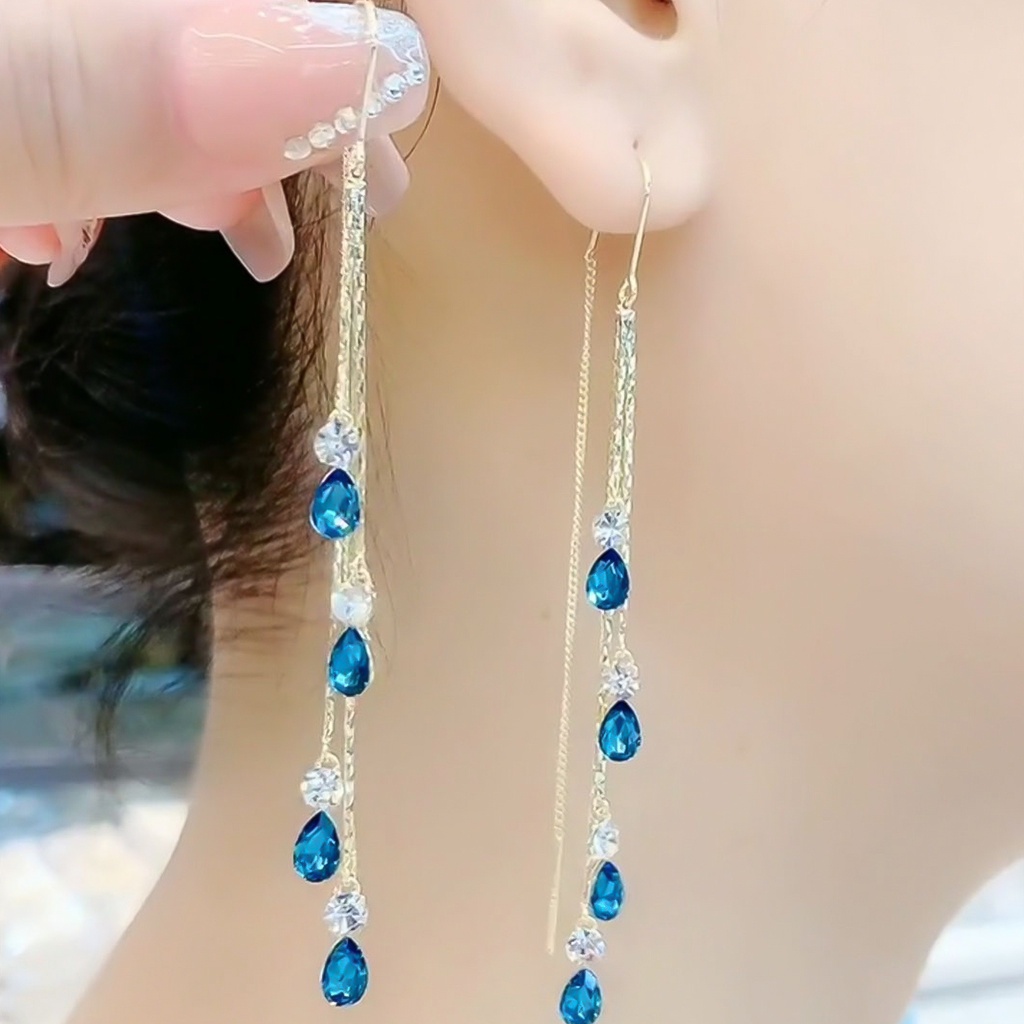 Hu Hu Hu Hu Hu Alat Bantu Pasang Kacamata♡ 1 Pasang Anting Rumbai Menjuntai Aksen Kristal Imitasi Warna Kontras Untuk Wanita