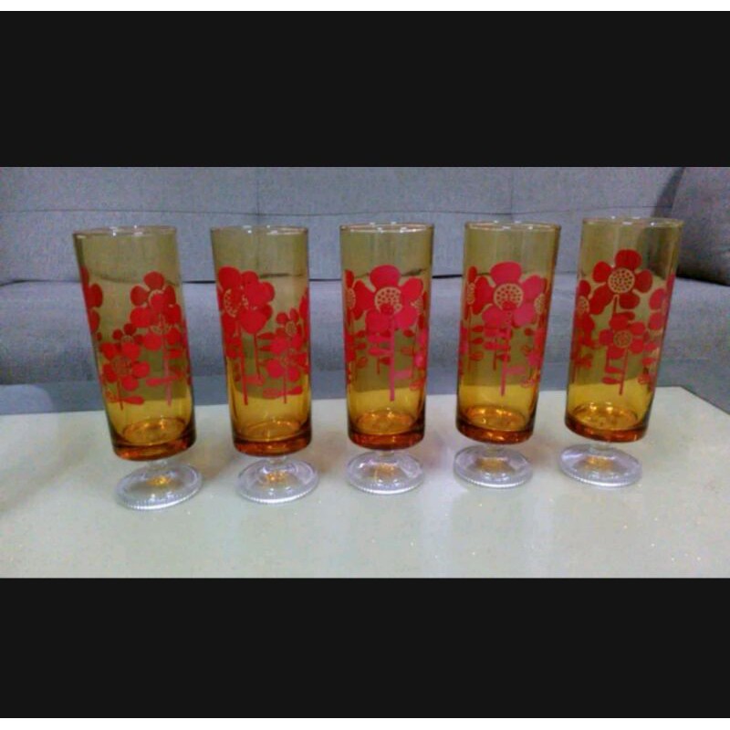 5 Gelas Kaca Antik Jadul Lawas Unik