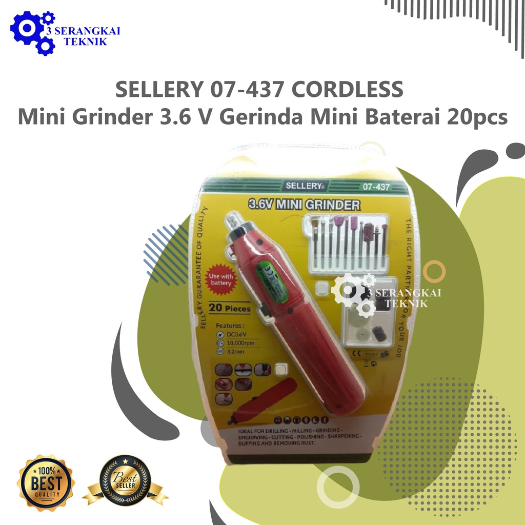 SELLERY 07-437 CORDLESS Mini Grinder 3.6 V Gerinda Mini Baterai 20pcs