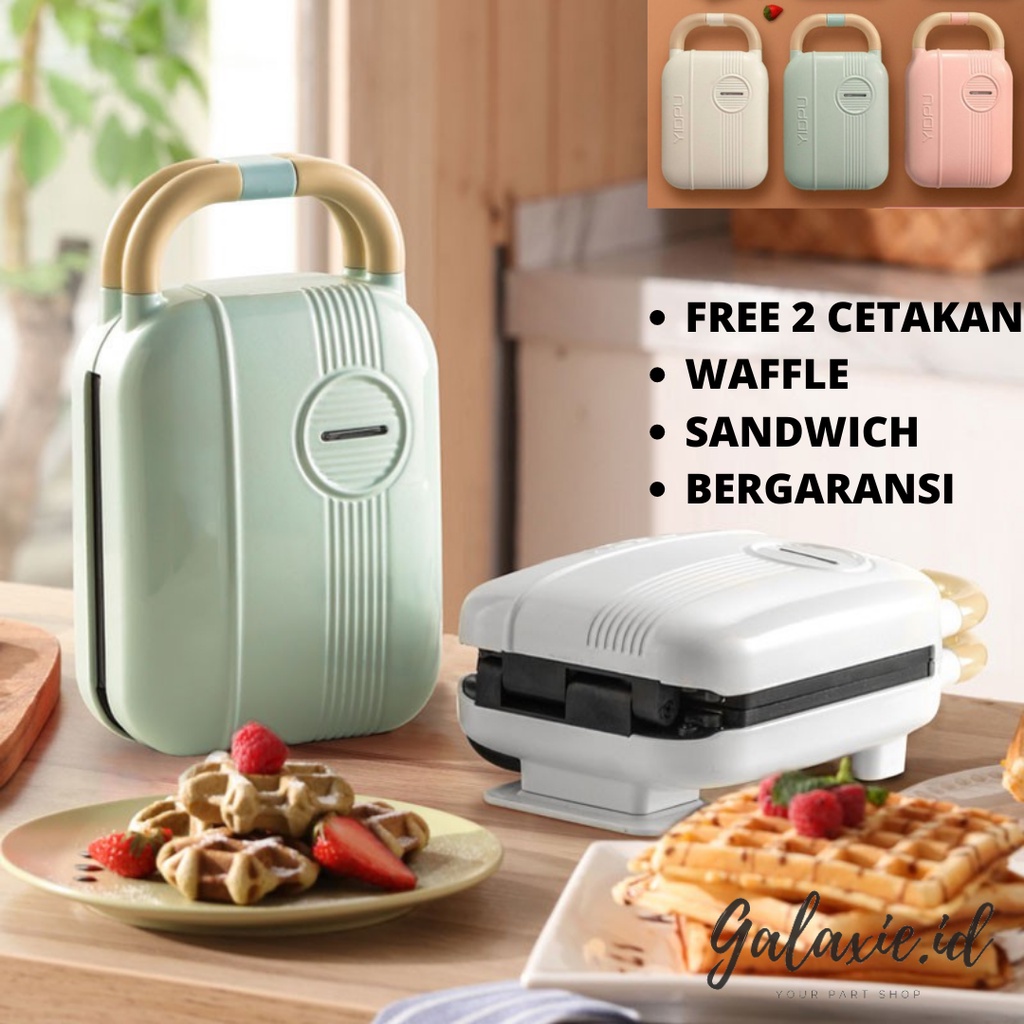 BERGARANSI Waffle Maker Elektrik Multifungsi Toaster DAPAT 2 TRAY Waffle + Sandwich / Pemanggang San