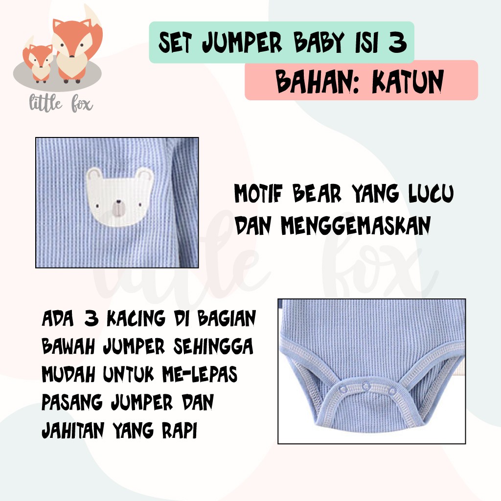 ISI 3 SETELAN JUMPER LONG SLEEVES BABY / BAYI SEGITIGA PREMIUM ISI 3 PIECE 100% KATUN HALUS