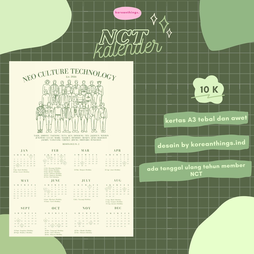 

Kalender Poster NCT 2021 Kpop Aesthetic