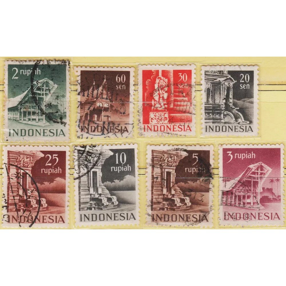 

Perangko Filateli A2-35 Indonesia VFU 8v 01.09.1949 Temlpes & Building 23-25-29-32-36