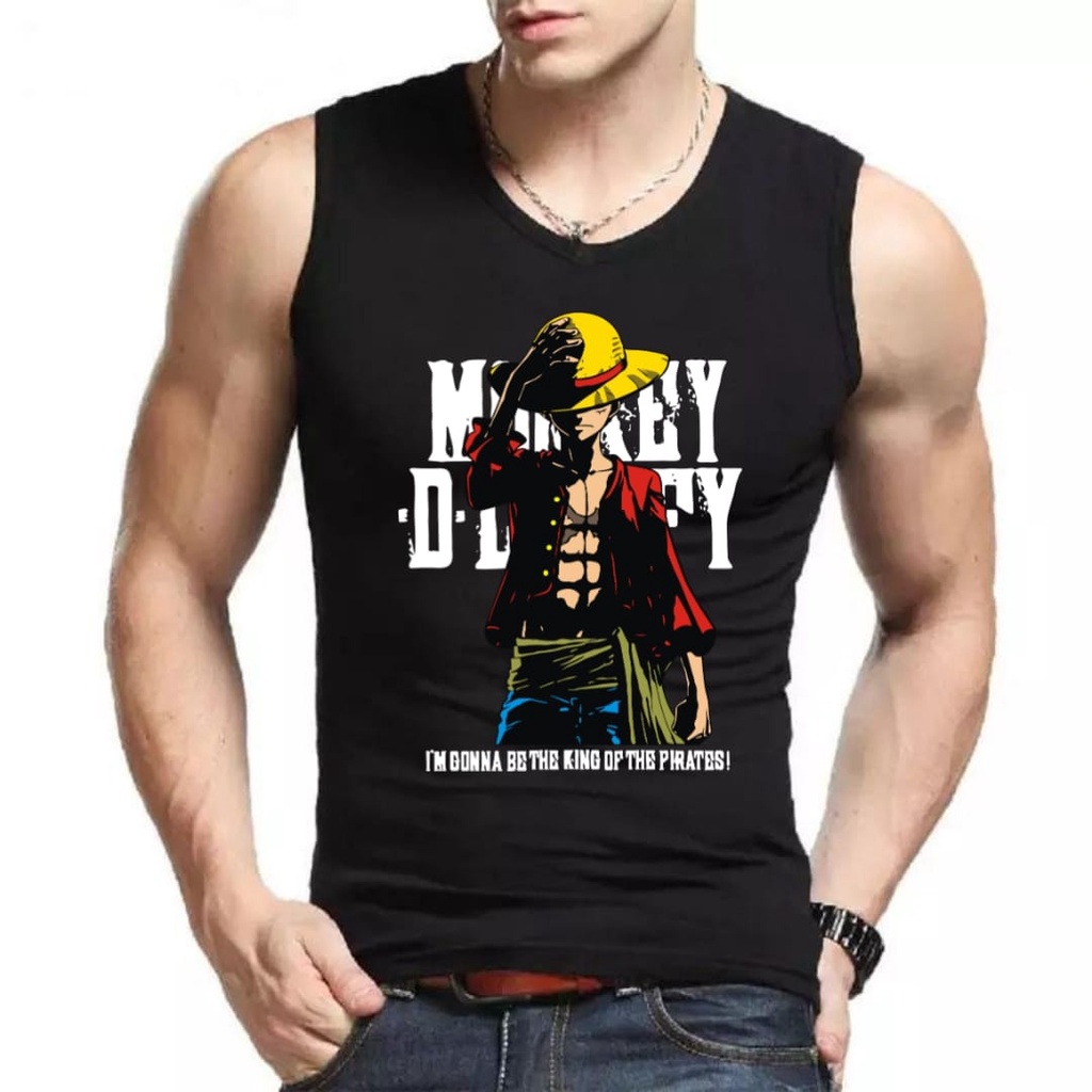 Bisa COD / DS - SINGLET PE MOTIF PIRATE LUFFY / kaos cowok / kaos singlet / kaos dalem singlet cowok