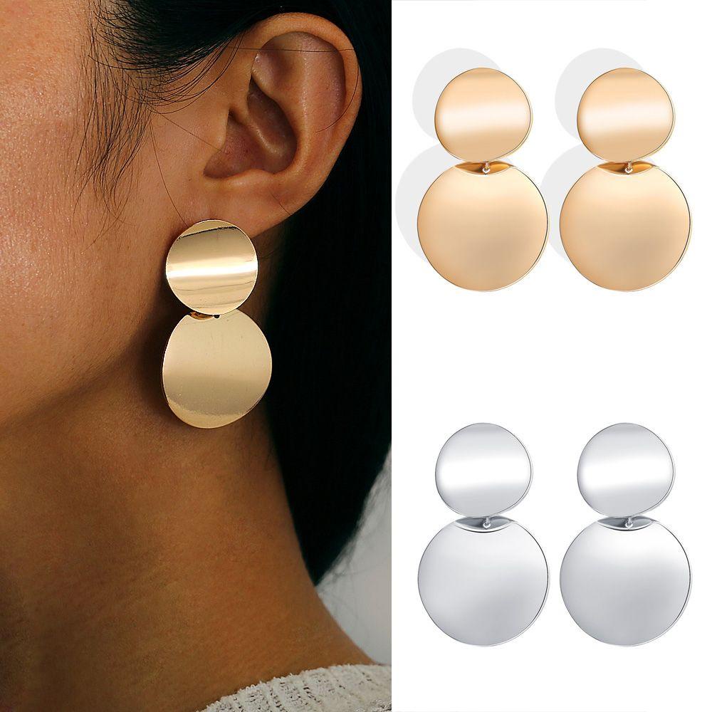 TOP Drop Earring Wanita Warna Emas Perak Alloy Metal Geometris