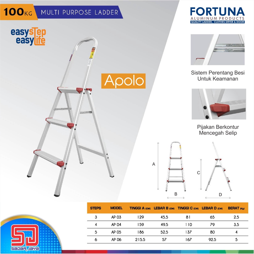 Fortuna Apolo AP04 110cm Tangga Lipat Supermarket Aluminium Alumunium Steel AP 04