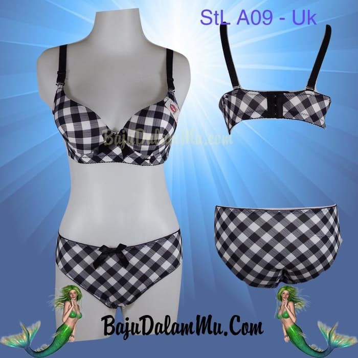 Setelan celana dalam & bra motif kotak kotak stl a09 uk pakaian setelan cewek murah baju setelan c