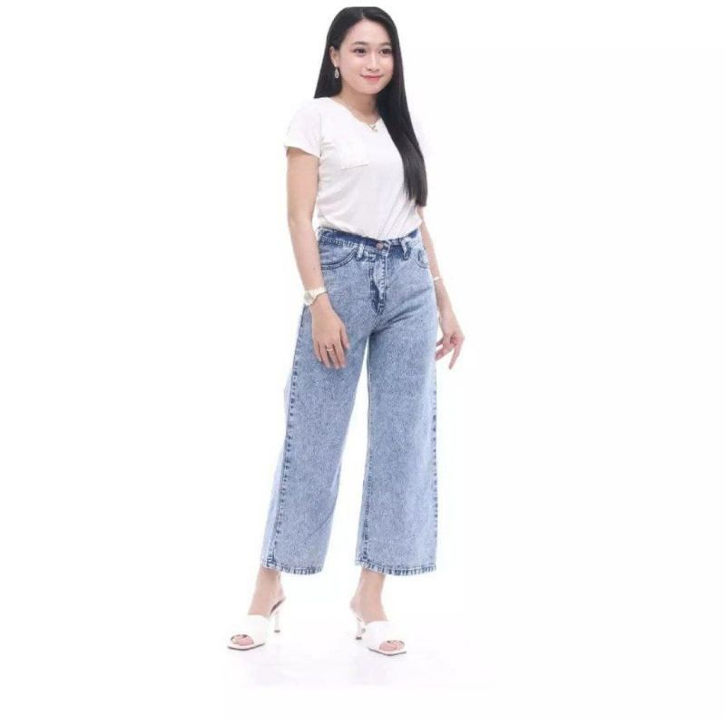 Highwaist Celana Kulot Jeans Premium Panjang Wanita Loose