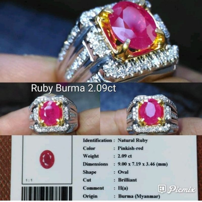 Batu Permata Mulia Natural Ruby Burma Pinkish Red Clean Clarity 2,09Ct