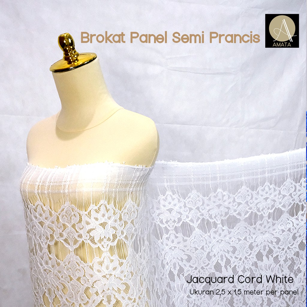 Kain Brokat Brukat Tile Semi Prancis Bahan Kebaya Jacquard Cord Putih