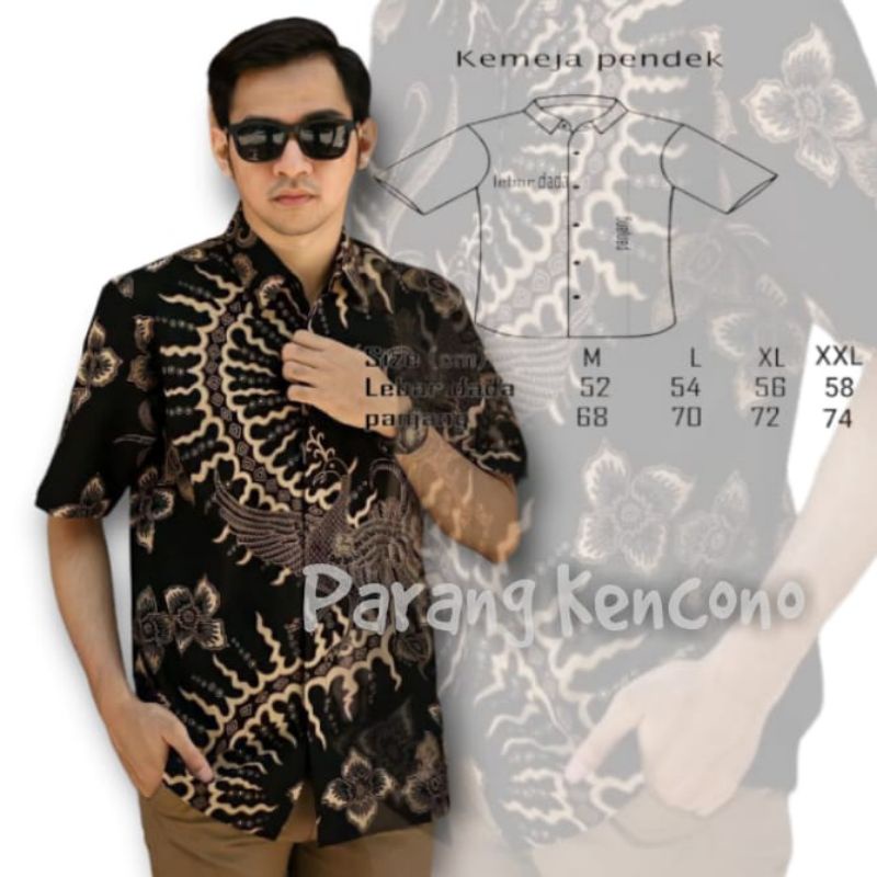 Batik Pria Lengan Pendek premium BATIK BERKAH HRB026 motif KERATONAN Kode 002 size M L XL