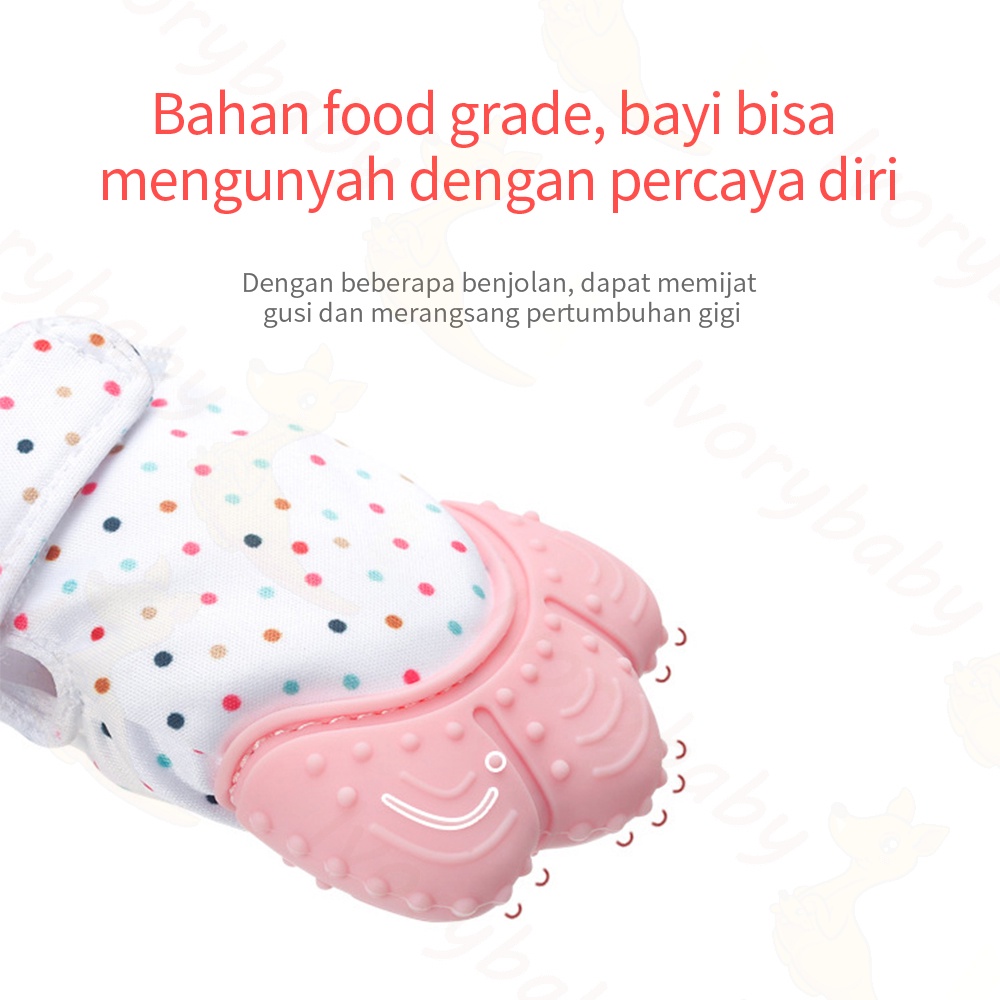 Ivorybaby Teether bayi BPA free mainan gigitan bayi bentuk sarung tangan desain velcro