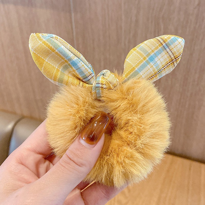 OVERFLOWS.ID Ikat Rambut Bulu Korean Style Ikat Rambut Cepol Ponytail Scrunchies Pita Import-Mustard