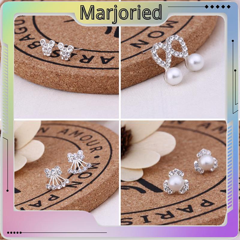 Anting Mutiara Pejantan Kristal Fashion Hati Mutiara Kristal Stud Anting-Anting Pesona Zirkon-MJD