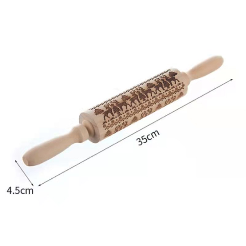 Rolling Pin Natal Wood Christmas Tree Deer Rusa Penggiling Rolpin Adonan Kayu Rollpin