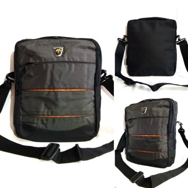 Tas Selempang pria travel pouch hitam ukuran tablet 10 inch - Tracker 40403 original