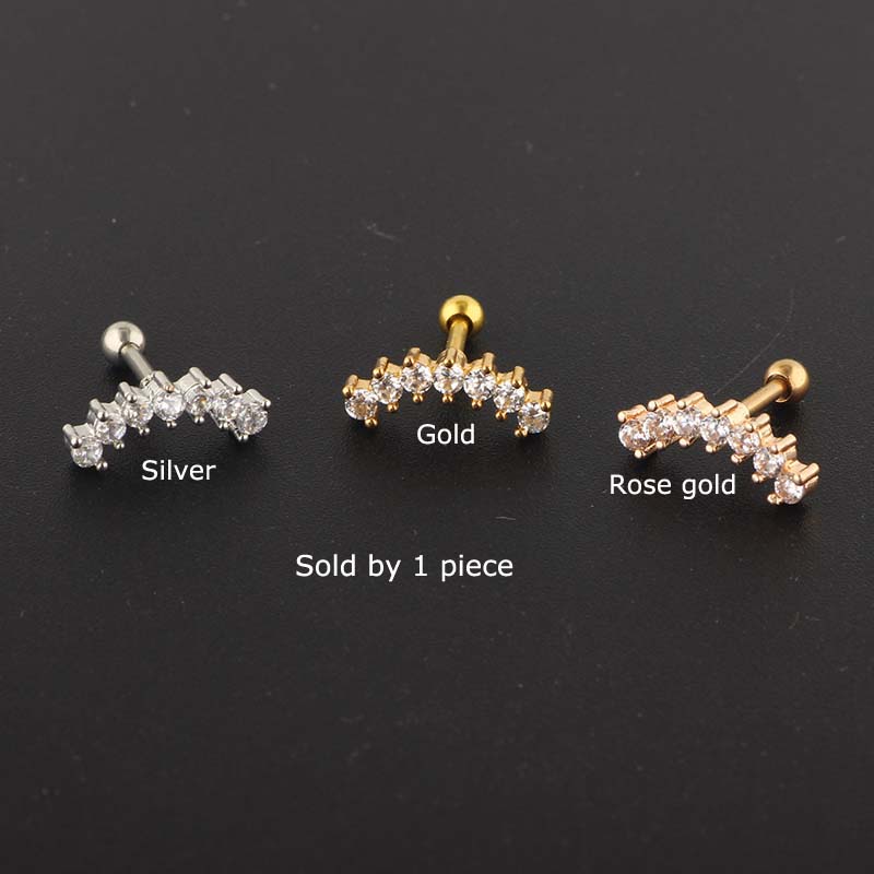 1pc Anting Tindik Tulang Rawan Telinga Bahan Stainless Steel Dengan Zirkon 16gauge